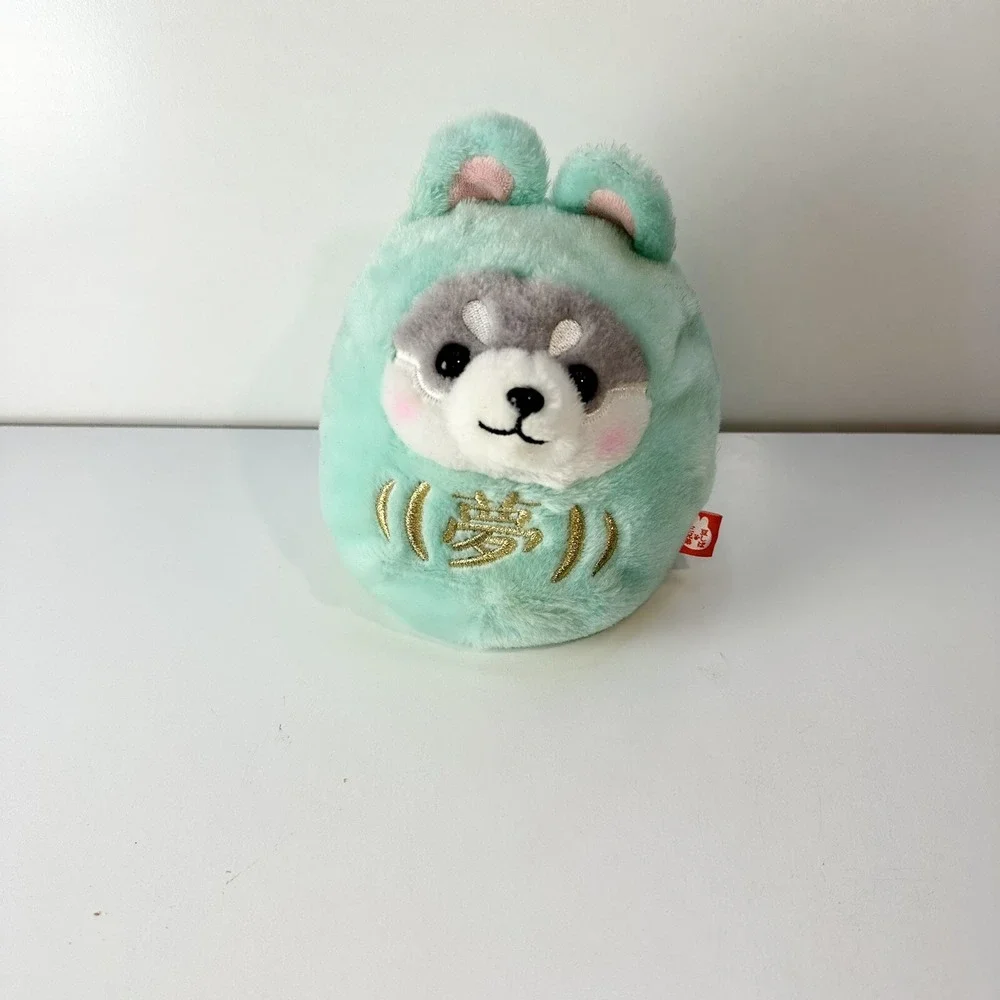 Amufun Daruma Dog Shiba Plush Toy Doll Japan Teal Rare Squish 7